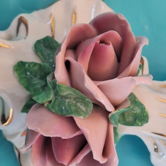 Vintage Dresden Double Candelabra Roses Candlestick Holder Capodimonte Style - Picture 4 of 14